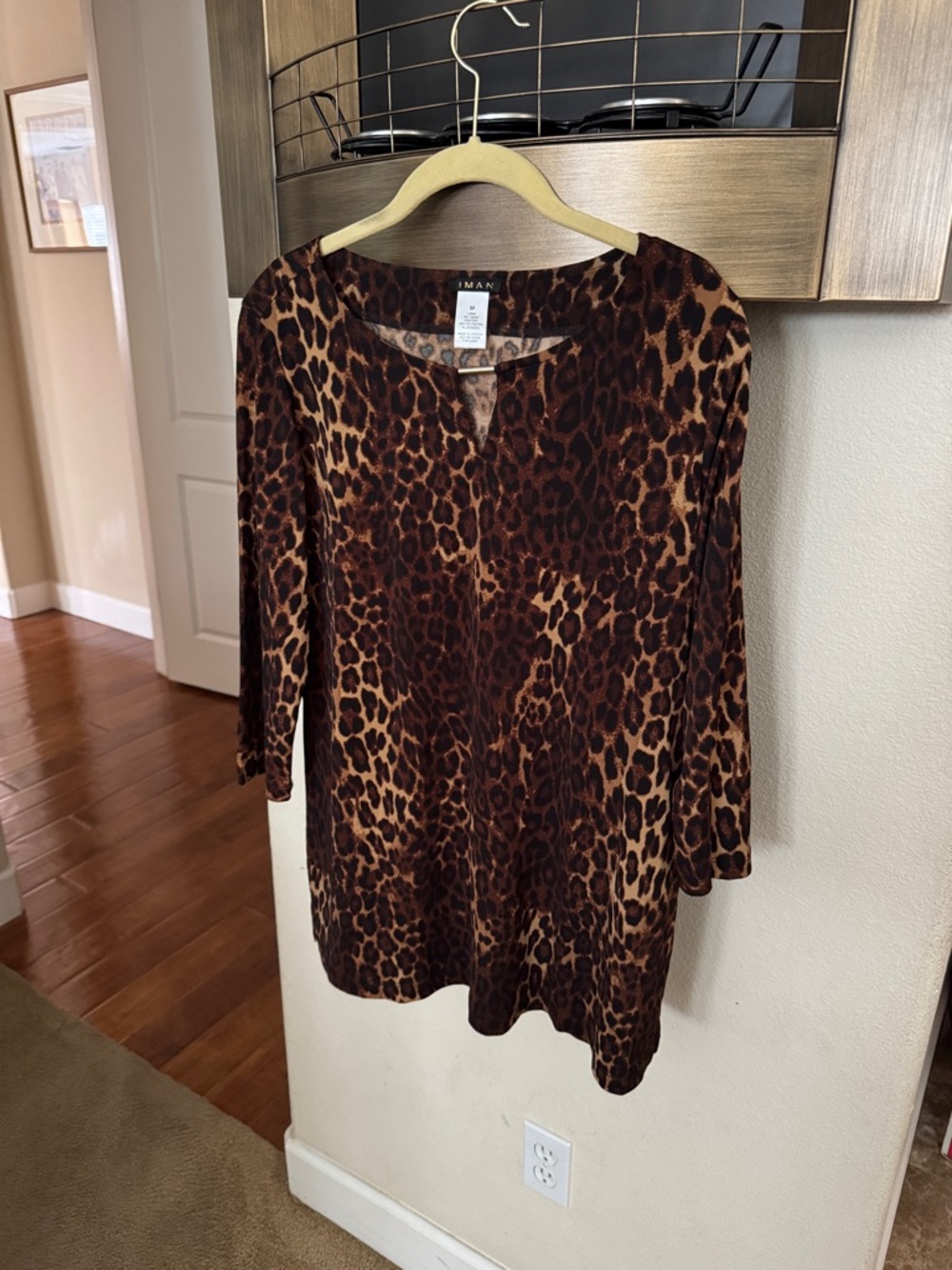 IMAN Leopard Print Tunic Top in Brown and Tan